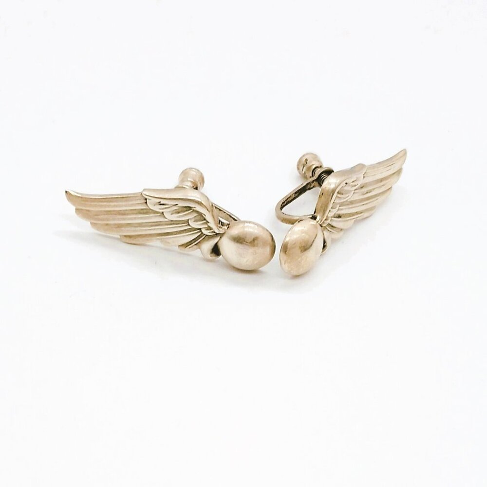 Vintage Sterling Silver Wing Earrings 925 Women's Feather Screw Back Jewelry